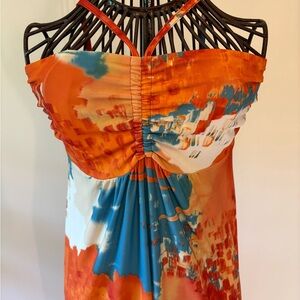 Orange and Blue Halter Maxi Dress